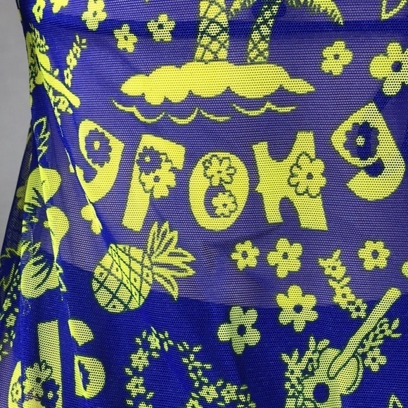 Zuliana Aloha Tropical Print Long Ruffle Sleeve Mesh Cover Up. Made in USA/ New - Picture 5 of 6